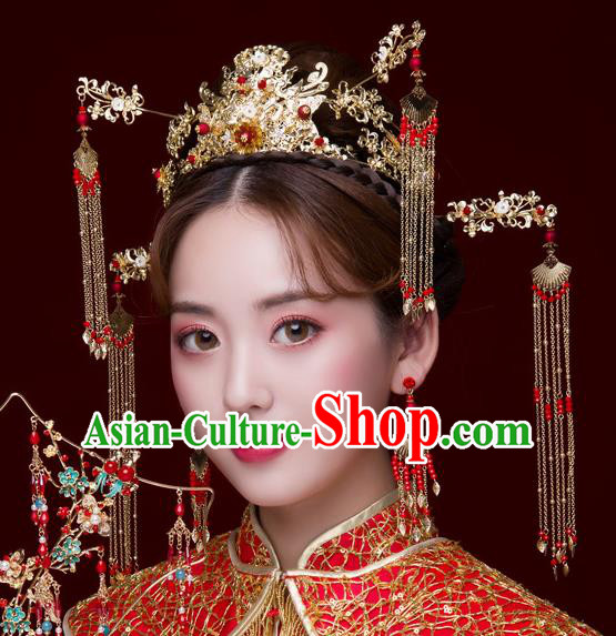 Chinese Ancient Wedding Hair Accessories Luxury Tassel Phoenix Coronet Bride Hairpins Headwear for Women