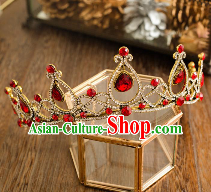 Top Grade Handmade Wedding Princess Hair Accessories Bride Red Crystal Royal Crown Headwear for Women