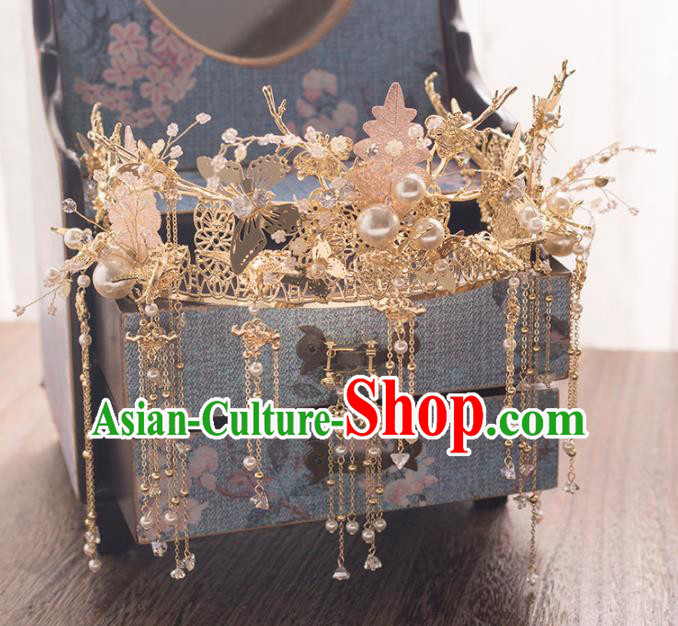 Chinese Ancient Bride Wedding Hair Accessories Phoenix Coronet Tassel Hairpins Headwear for Women