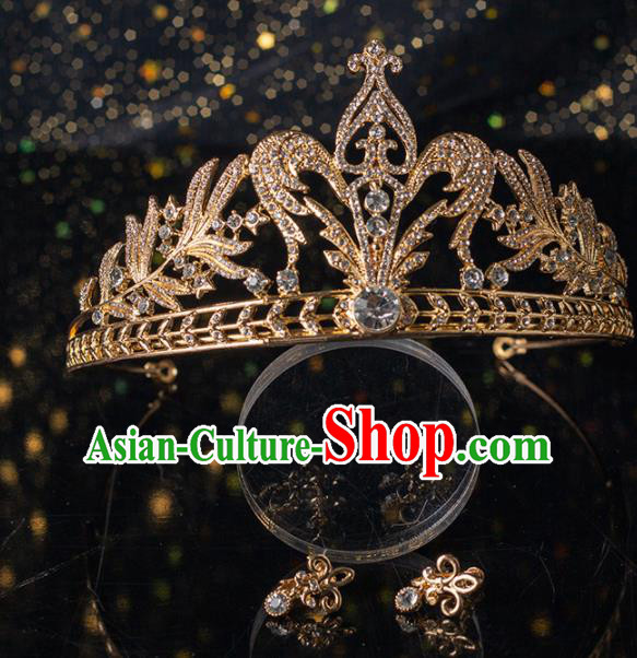 Top Grade Handmade Wedding Hair Accessories Bride Golden Crystal Royal Crown Headwear for Women