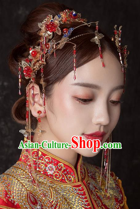 Chinese Ancient Palace Bride Hair Accessories Wedding Tassel Hair Clasp Hairpins Headwear for Women