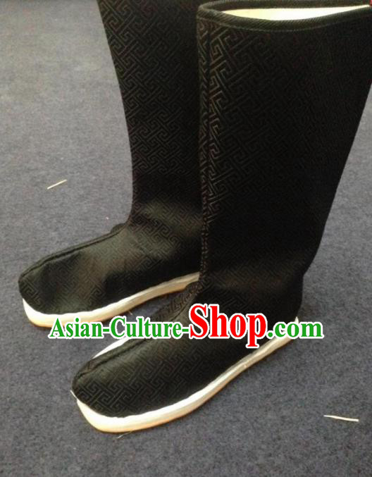 Chinese Traditional Shoes Ancient Emperor Beijing Opera Black Boots Hanfu Satin Boots for Men