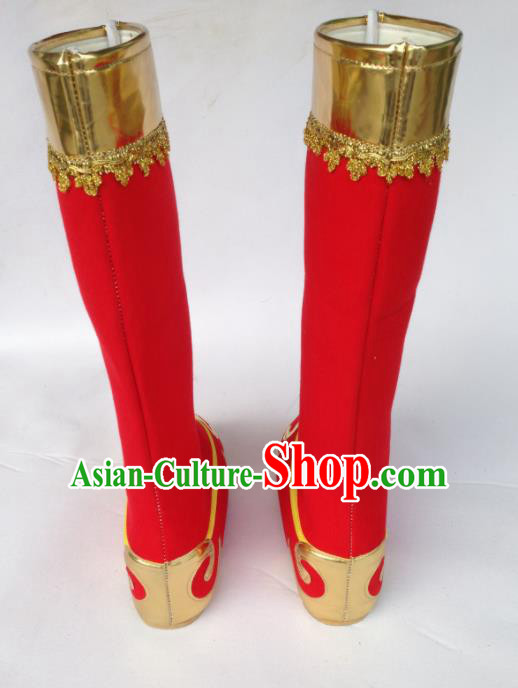 Chinese Traditional Shoes Beijing Opera Handsome Monkey King Shoes Ancient Red Boots for Men