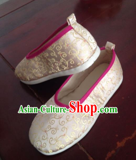 Traditional Chinese Beige Shoes Ancient Princess Shoes Wedding Embroidered Shoes for Women
