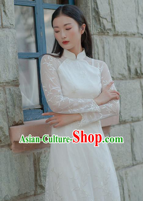 Chinese Traditional Costumes National Qipao Dress White Cheongsam for Women