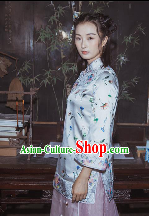 Chinese Traditional Costumes National Qipao Blouse White Silk Tang Suit Shirt for Women