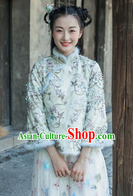 Chinese Traditional Costumes National Upper Outer Garment Qipao Cotton Wadded Jacket for Women