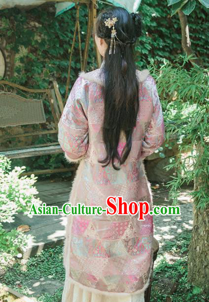 Chinese Traditional Costumes National Upper Outer Garment Pink Silk Qipao Coat for Women