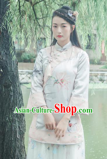 Chinese Traditional Costumes National Tang Suit Blouse Silk Qipao Shirt for Women