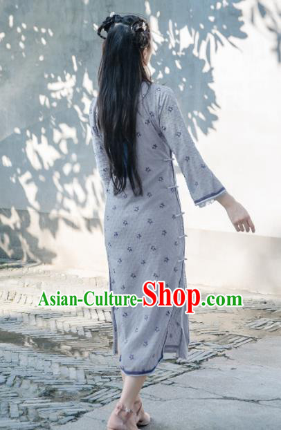 Chinese Traditional Costumes National Qipao Dress Classical Grey Cheongsam for Women