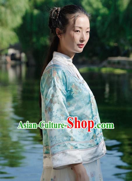Chinese Traditional Costumes National Upper Outer Garment Green Brocade Qipao Coat for Women