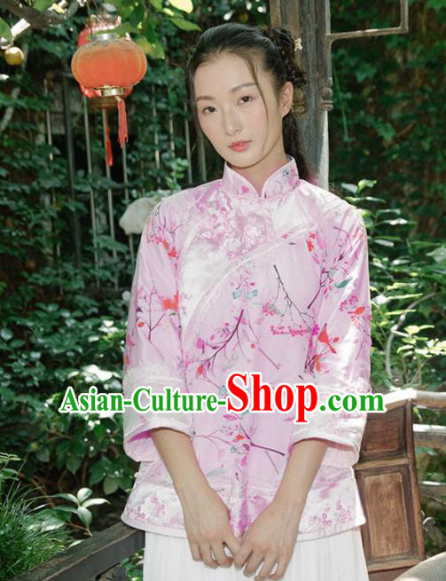 Chinese Traditional Costumes National Upper Outer Garment Pink Brocade Qipao Coat for Women