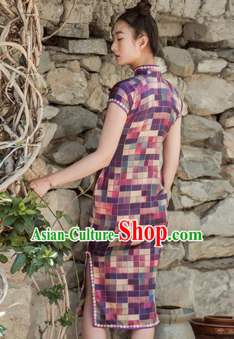Chinese Traditional Costumes National Qipao Dress Classical Purple Silk Cheongsam for Women