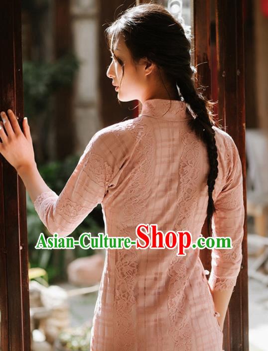 Chinese Traditional Tang Suit Costumes National Pink Qipao Dress Classical Cheongsam for Women