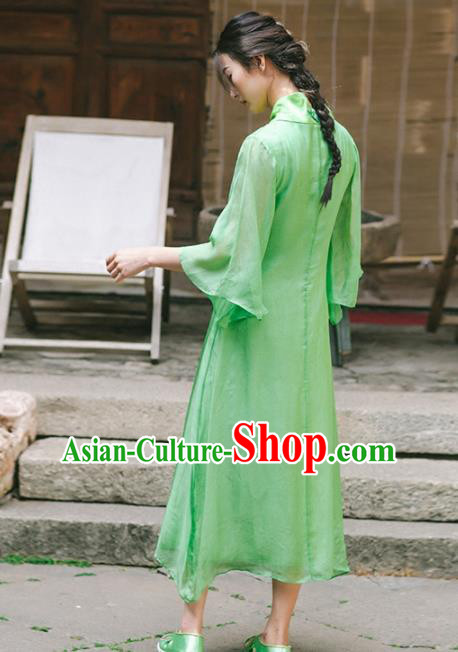 Chinese Traditional Costumes National Embroidered Green Qipao Dress Tang Suit Cheongsam for Women