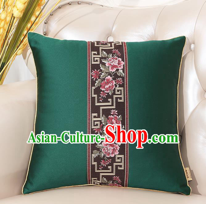 Chinese Classical Household Ornament Green Brocade Back Cushion Traditional Handmade Throw Pillow
