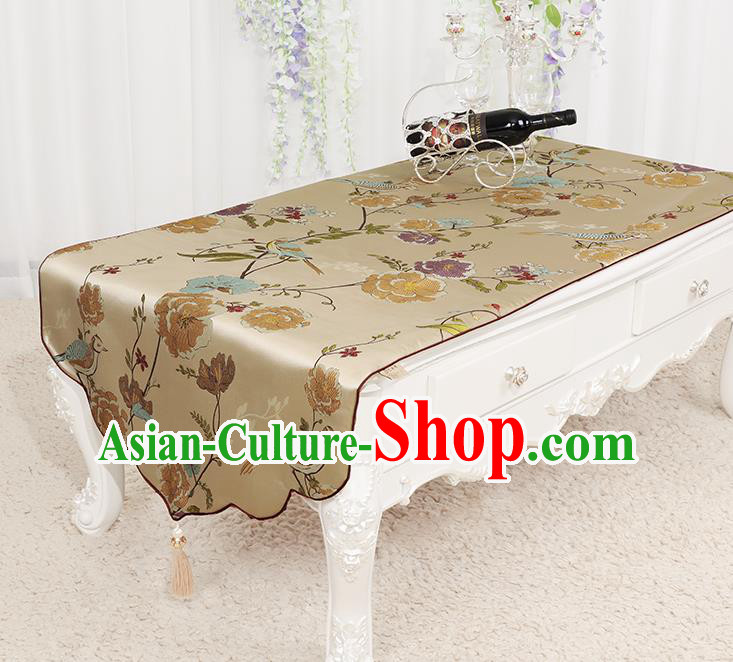 Chinese Classical Khaki Brocade End Table Cover Traditional Household Handmade Table Cloth