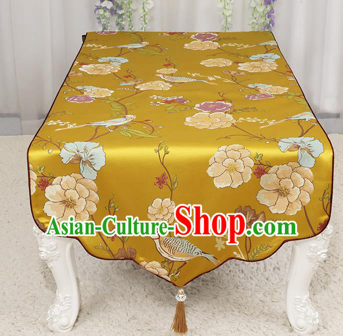 Chinese Classical Golden Brocade End Table Cover Traditional Household Handmade Table Cloth