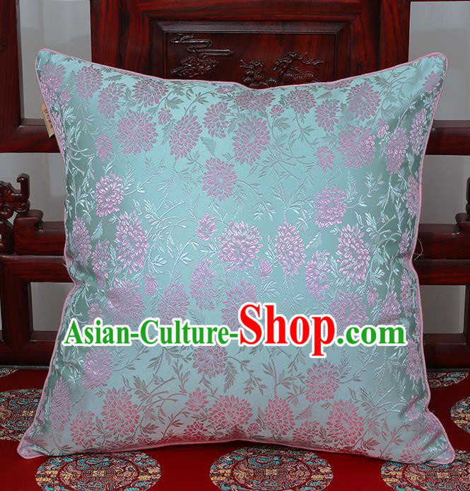 Chinese Classical Household Ornament Traditional Blue Brocade Back Cushion Cover