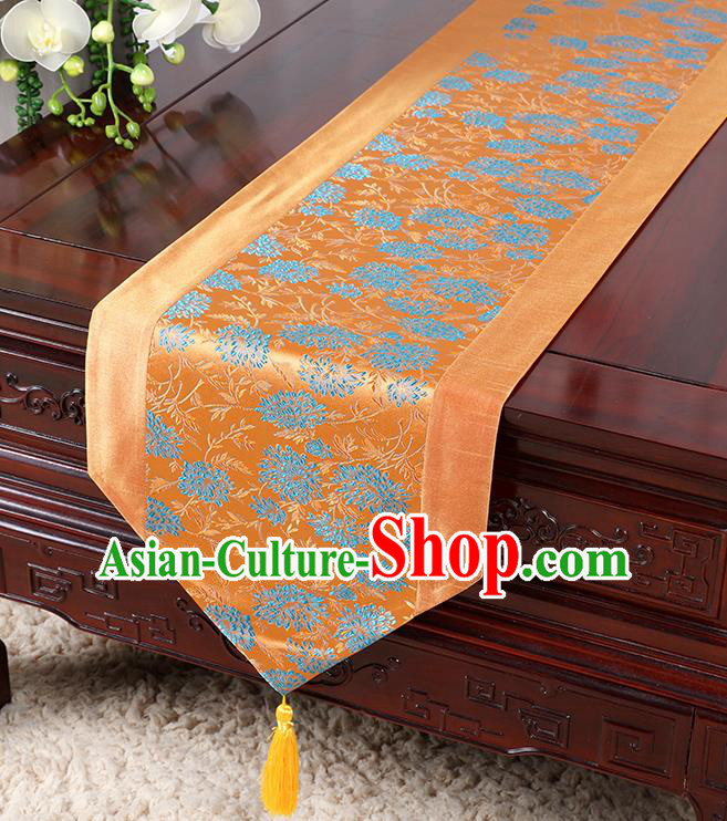 Chinese Traditional Table Cloth Classical Handmade Household Ornament Chrysanthemum Pattern Orange Brocade Table Flag