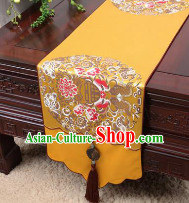 Chinese Traditional Lotus Pattern Golden Brocade Table Cloth Classical Household Ornament Table Flag
