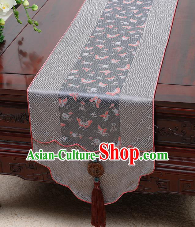 Chinese Traditional Grey Brocade Table Cloth Classical Butterfly Pattern Household Ornament Table Flag