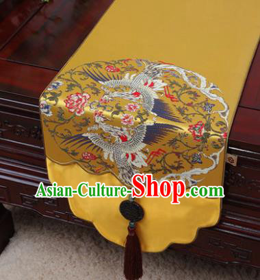 Chinese Traditional Cranes Pattern Golden Brocade Table Cloth Classical Household Ornament Table Flag