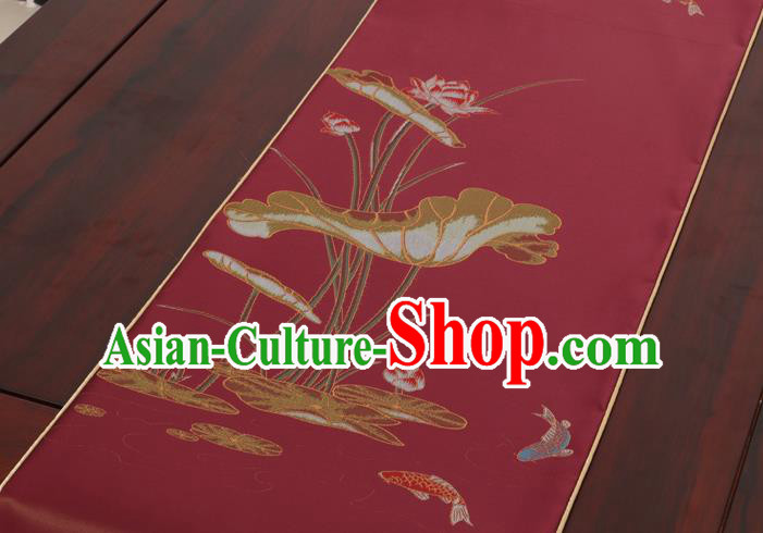 Chinese Traditional Lotus Pattern Red Brocade Table Cloth Classical Satin Household Ornament Table Flag