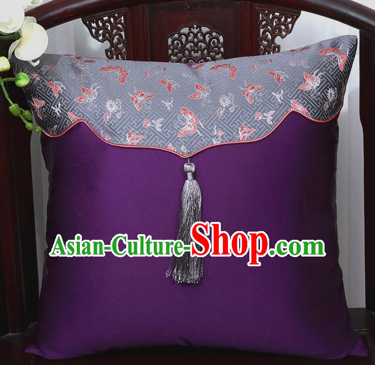 Chinese Traditional Butterfly Pattern Purple Brocade Back Cushion Cover Classical Household Ornament