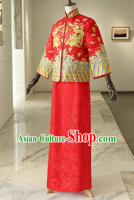 Chinese Traditional Wedding Red Gown Ancient Bridegroom Embroidered Costumes for Men