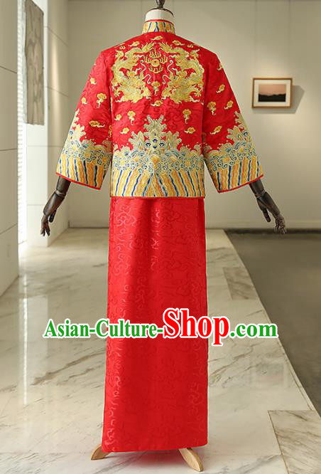 Chinese Traditional Wedding Red Gown Ancient Bridegroom Embroidered Costumes for Men