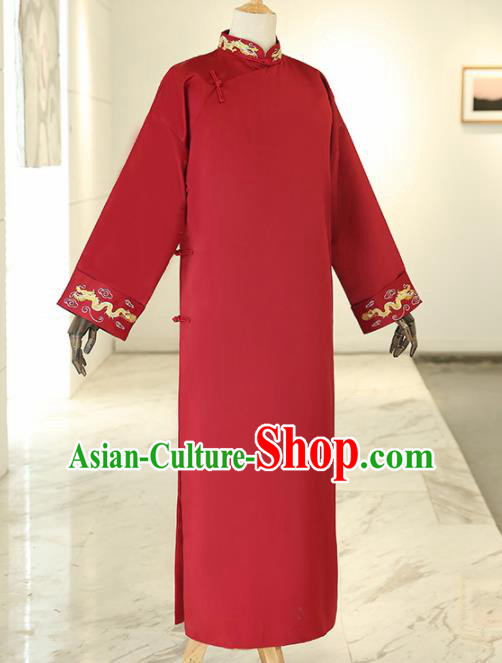 Chinese Traditional Wedding Red Gown Ancient Bridegroom Embroidered Costumes for Men