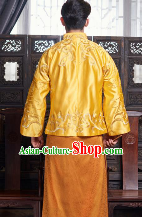Chinese Traditional Wedding Golden Gown Ancient Bridegroom Embroidered Costumes for Men