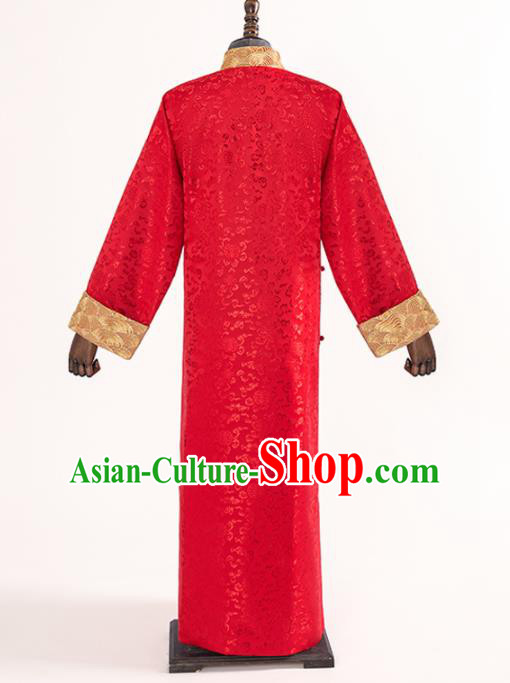 Chinese Traditional Wedding Red Silk Gown Ancient Bridegroom Embroidered Costumes for Men