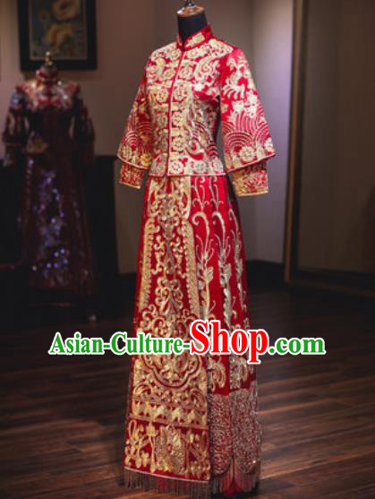 Chinese Traditional Wedding Dress Ancient Bride Embroidered Xiuhe Suits Costumes for Women