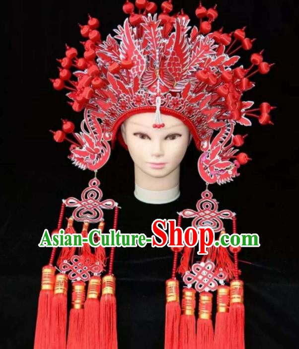 Chinese Traditional Wedding Hair Accessories Ancient Queen Red Phoenix Coronet for Women