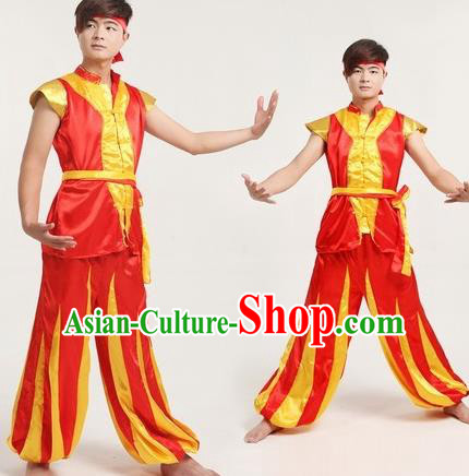 Chinese Traditional Folk Dance Costumes Drum Dance Yangko Dance Red Clothing for Men