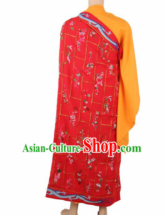 Chinese Traditional Buddhist Red Silk Cassock Buddhism Dharma Assembly Monks Costumes for Men