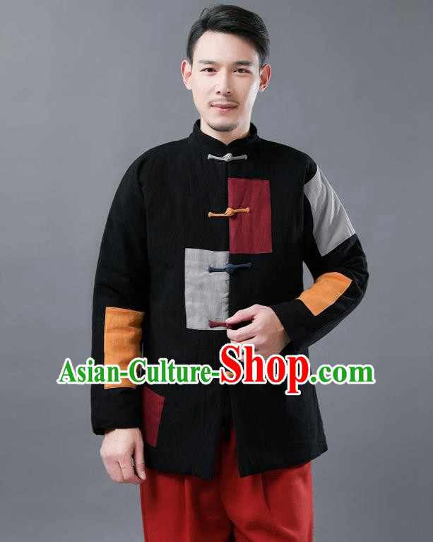 Chinese Traditional Tang Suits National Shirts Mandarin Black Cotton Padded Jacket for Men