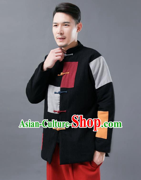 Chinese Traditional Tang Suits National Shirts Mandarin Black Cotton Padded Jacket for Men