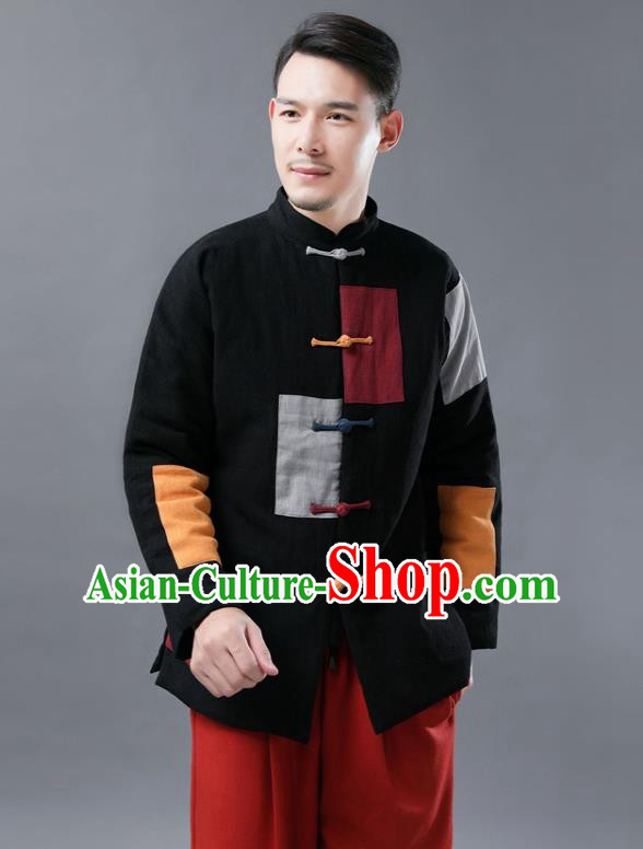 Chinese Traditional Tang Suits National Shirts Mandarin Black Cotton Padded Jacket for Men