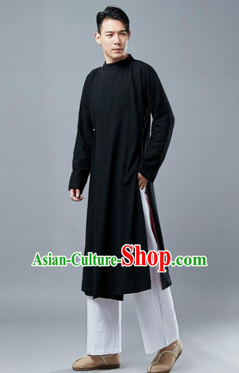 Chinese Traditional Costume Tang Suits Black Gown National Mandarin Robe for Men