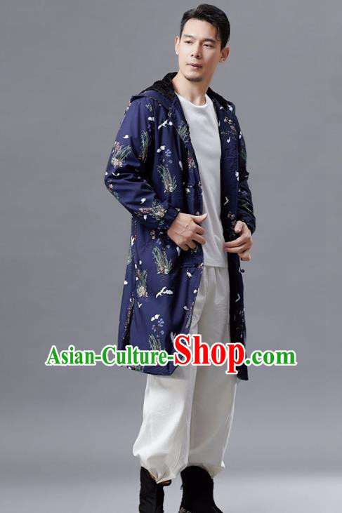 Chinese Traditional Costume Tang Suits Outer Garment National Mandarin Navy Coat for Men