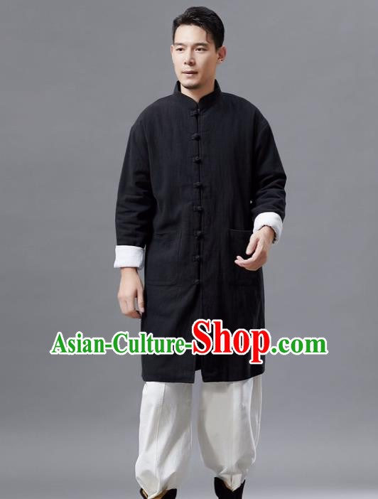 Chinese Traditional Costume Tang Suit Black Shirts National Mandarin Gown for Men