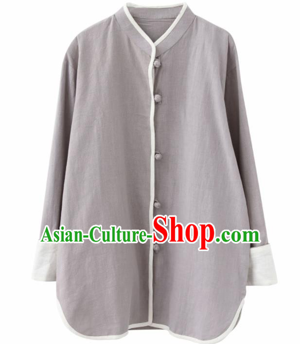 Chinese Traditional Costume Tang Suit Grey Shirts National Mandarin Outer Garment for Men