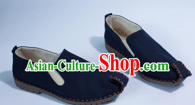 Chinese Traditional Martial Arts Shoes Kung Fu Shoes Navy Linen Monk Shoes for Men