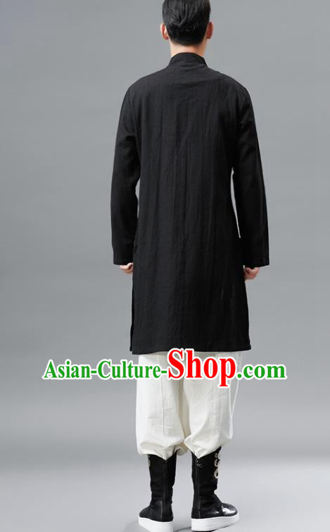 Chinese Traditional Costume Tang Suit Black Gown National Mandarin Outer Garment for Men