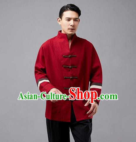 Chinese Traditional Costume Tang Suit Red Overcoat National Mandarin Jacket for Men