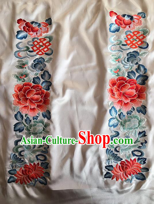 Chinese Traditional Embroidery Craft Embroidered Peony Lotus Silk Patches Handmade Embroidering Accessories