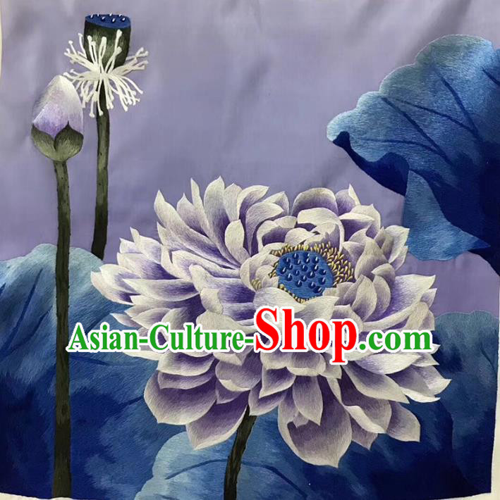 Chinese Traditional Embroidery Craft Embroidered Purple Lotus Silk Patches Handmade Embroidering Accessories